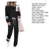 2 Pcs/Set Women Top Pants Suit Round Neck Long Sleeves Striped Solid Color Sweatshirt Drawstring Elastic Waist Trousers