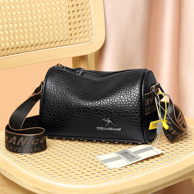 Мягкая кожаная женская сумка из первого слоя коровьей кожи, сумка-цилиндр, модная, широкий плечевой ремень, сумка-мессенджер на одно плечо, модная