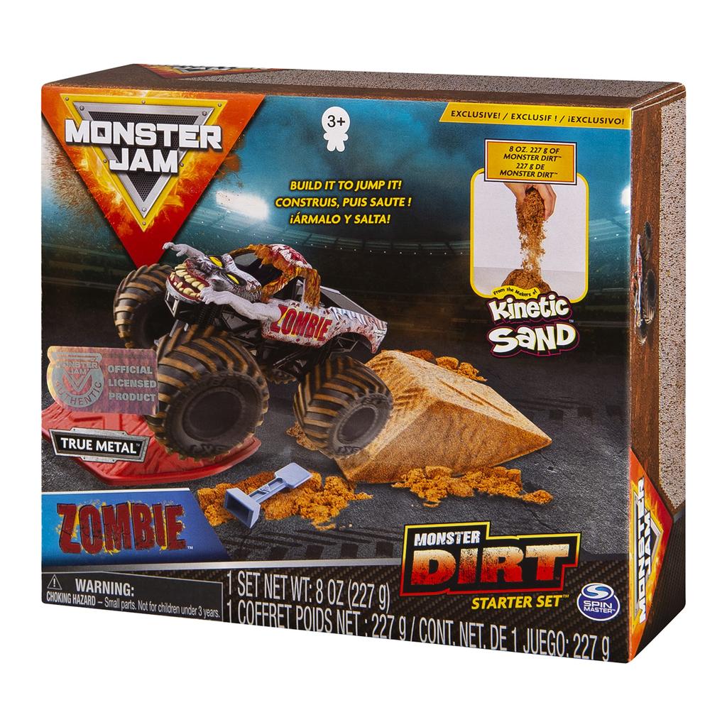 Monster Jam Zombie Monster Dirt Starter Set: 8 Oz Monster Dirt and Official 1:64 Scale Die-Cast Trucks