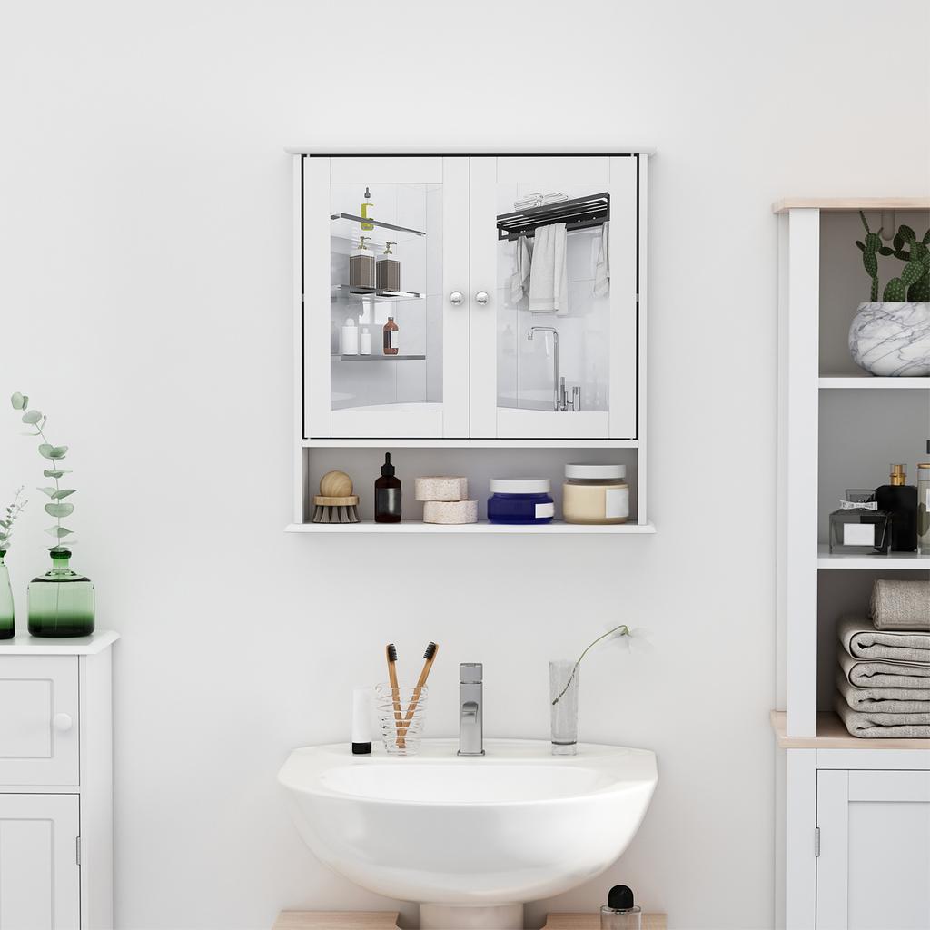 Wall Cabinet Bathroom Shelf 56L x 13W x 58H cm Double Mirror Door Adjustable Shelf MDF Grey