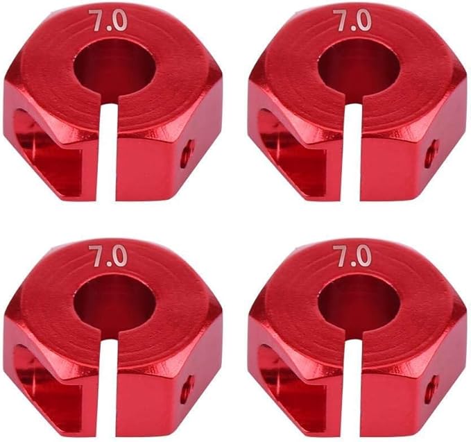 4Pcs 12mm Hex Wheel Hub Adapters – Universal for 1/10 RC Cars HSP Sakura – 7mm Height, Red
