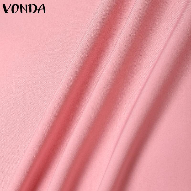 VONDA Женская летняя повседневная однотонная свободная блузка с круглым вырезом и жемчугом в виде листьев лотоса и короткими рукавами