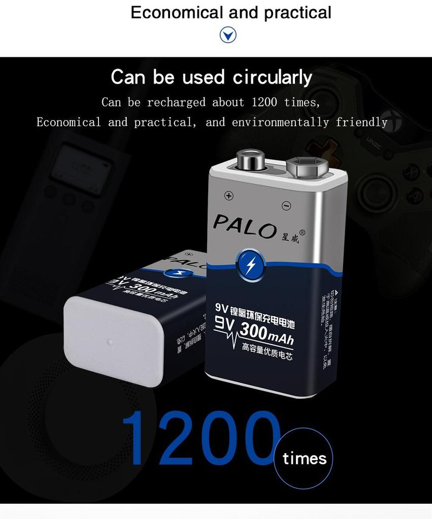 PALO Умное зарядное устройство для аккумуляторов AA AAA для NI-MH 9 В 6F22 аккумуляторов с 2 шт. 9 В 300 мАч аккумуляторов для Carmera