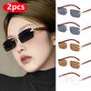 2pcs Rectangle Rimless Sunglasses Women Square Eyeglasses Luxury Brand Designer Retro Wooden Frame Gradient Sun Glasses UV400