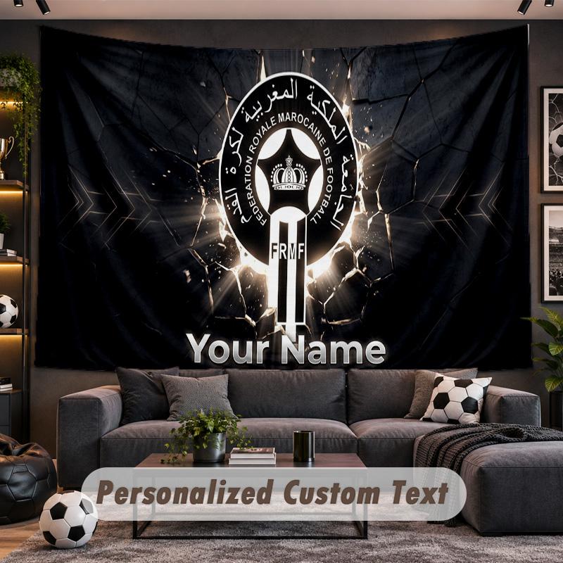 Morocco Football Personalized Tapestry Support Custom Name, Wall Art Home Decoration