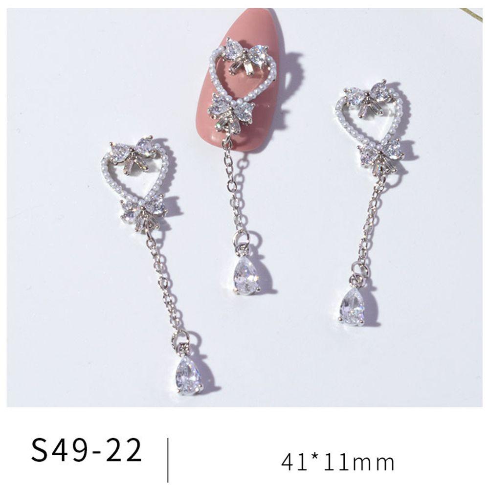 Butterfly Bow Nail Rhinestones Zinc Zinc Alloy Pendant Chain Nail Art Decorations Heart Nail Zircon Jewelry
