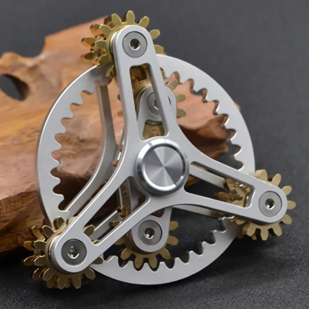 Pure Brass Fidget Spinner Gears Linkage Fidget Gyro Toy Metal DIY Hand Spinner with Multiple Premium Bearings (12 Bearings White)