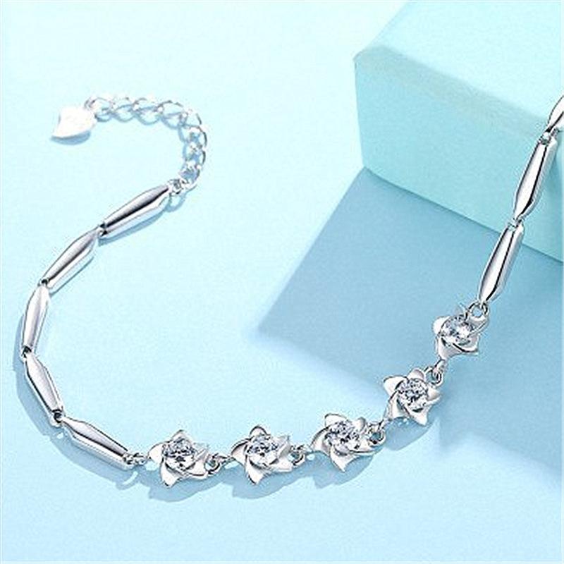 Korean-style silver-plated windmill bracelet for women Simple Starfish Bracelet Five-pointed flower bracelet, sweet jewelry