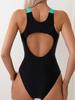 New Competitive Sport-Style Color Blocked One-Piece Swimsuit
