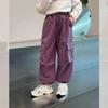 Girls Purple Casual Pants Big Children's Clothing Black Cargo Long Pants Girls Spring Trousers