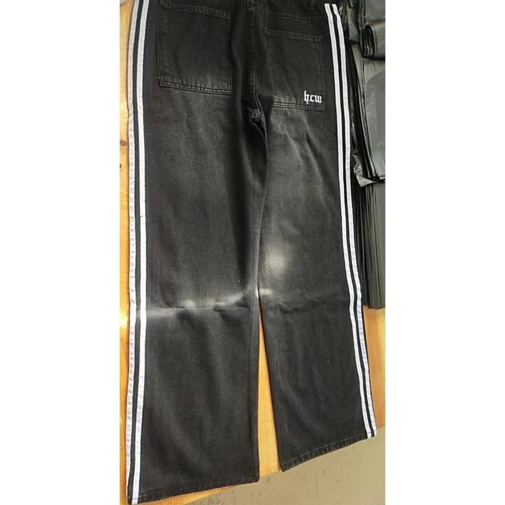 Джинсы RogueWave Y2K Baggy Высококачественные Вышитые Полосатые Брюки-треники Харадзюку Мужские Женские Хип-хоп Уличная одежда Повседневные Широкие Джинсовые брюки