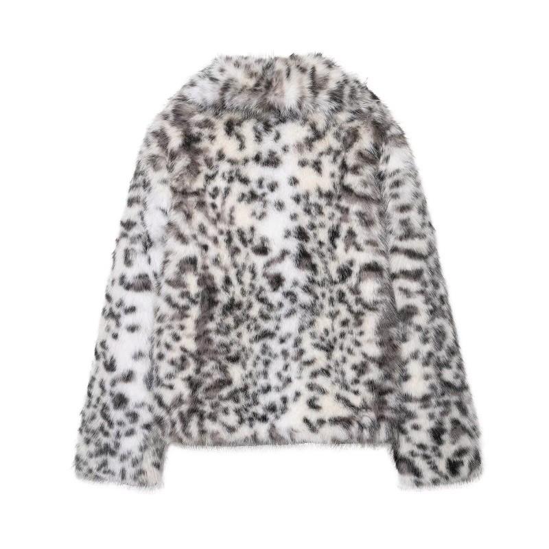 ZA Womens Animal Print Faux Fur Jacket Fall 2025 Regular Fit Office Style Long Sleeve Turn Down Collar Snap Thick