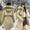 Medium and Long Pie Overcomes Women's New Fashionable Big Fur Collar with Removable Hat Waist Cotton Jacket Inside