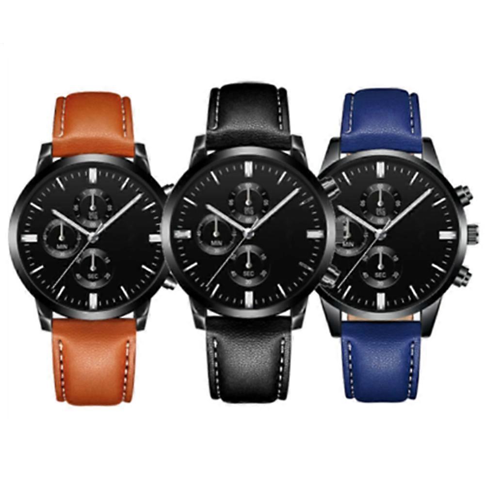 Mens Watch Ultra Thin Black & Silver Business Watch Leather Strap Quartz