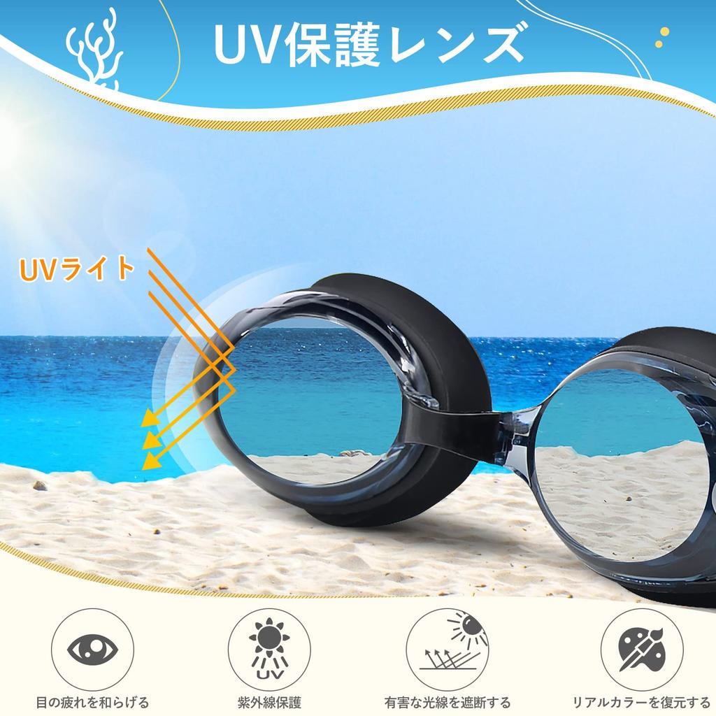 Air Rope Swimming Goggles for Kids and Adults Underwater Swimming Goggles with Nose Strap and UV Adjustable and Case Included (Black, -2.0), Earplugs,