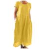 O Neck Sleeveless Loose Cotton Linen Pocket Long Dress Solid Color Women