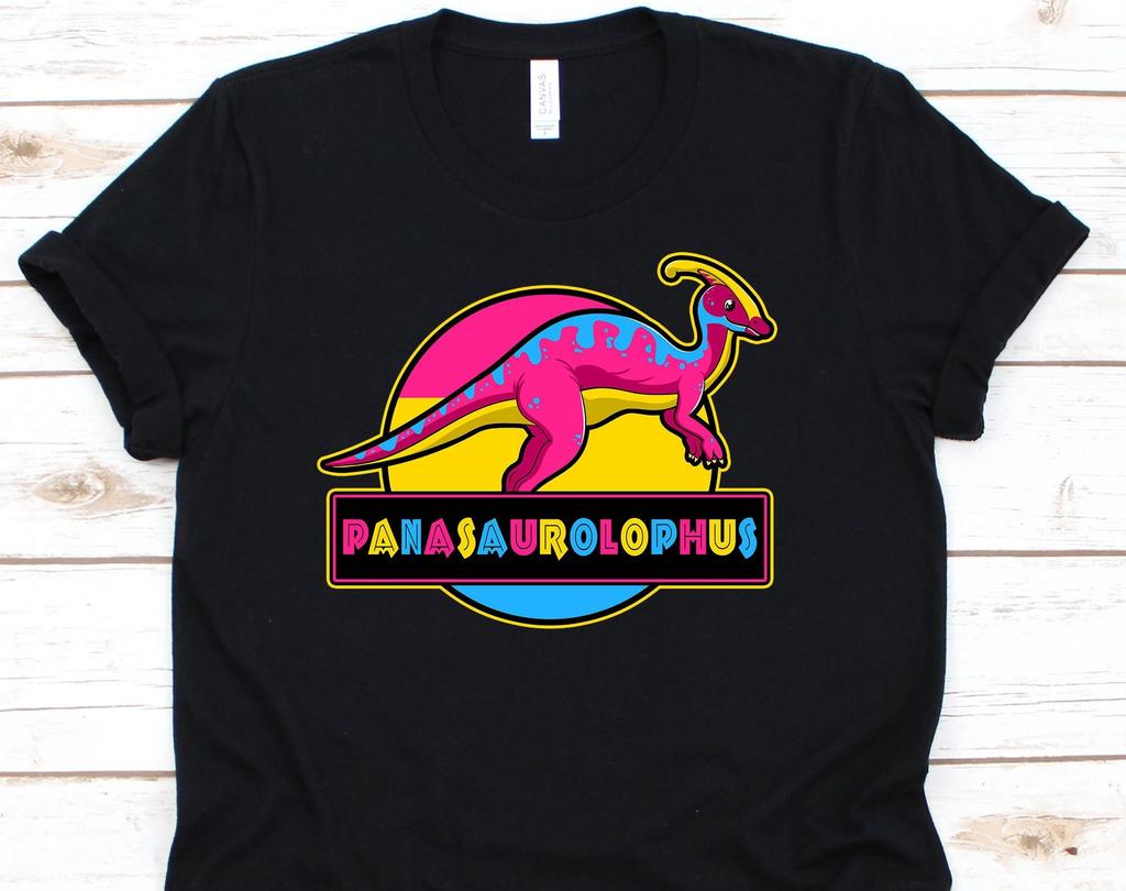 Panasaurolophus Shirt, Pansexual Pride Dino Tshirt For Gay Lesbian Bisexual Transgender, Cute Dinosaur LGBT Pride Month Flag Pan Gift
