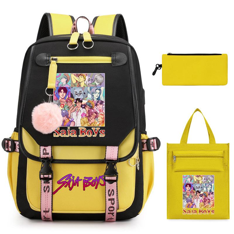 K-Pop Anime Cartoon Printing Casual Student Backpack Shoulder Bag Pencil Case Three-Piece Set