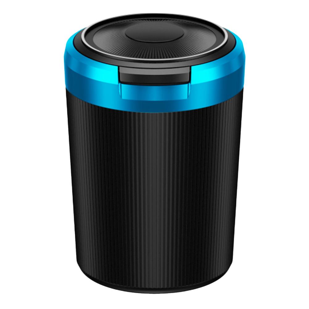 Car Ashtray with Lid Portable Ash Tray with Blue LED Light Mini Car Trash Can Stainless Steel Ashtray for Car Travel Agency
