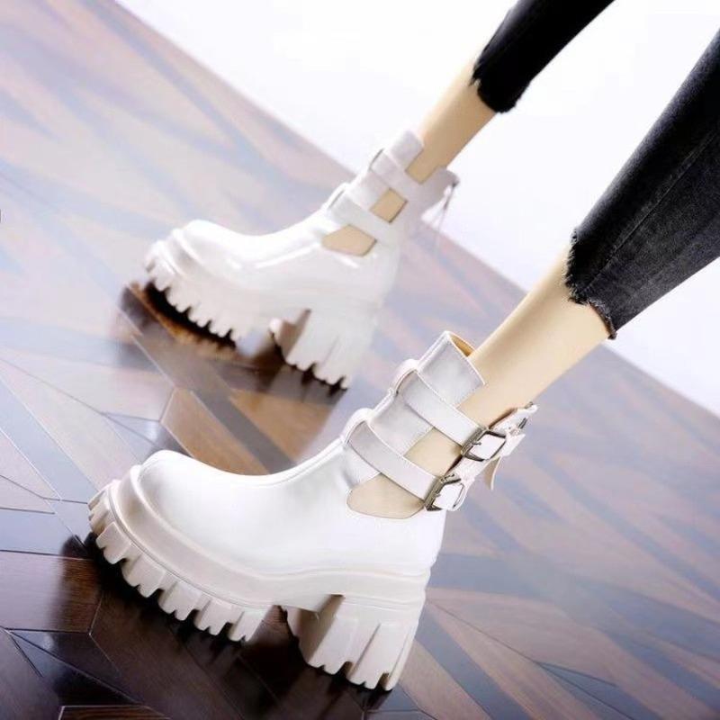 Модная платформа на высоком каблуке, ажурные модные ботинки 2025 весна и лето, новинка, двойная пряжка-ремень, британский стиль