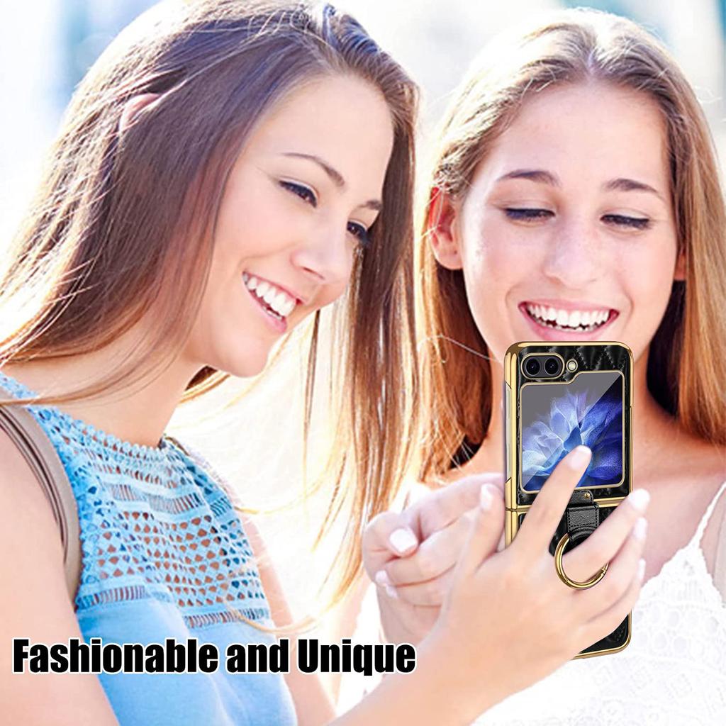 For Samsung Galaxy Z Flip7 FE 5G/Z Flip6 5G Case Rhombus Grid Phone Cover with Tempered Glass Film