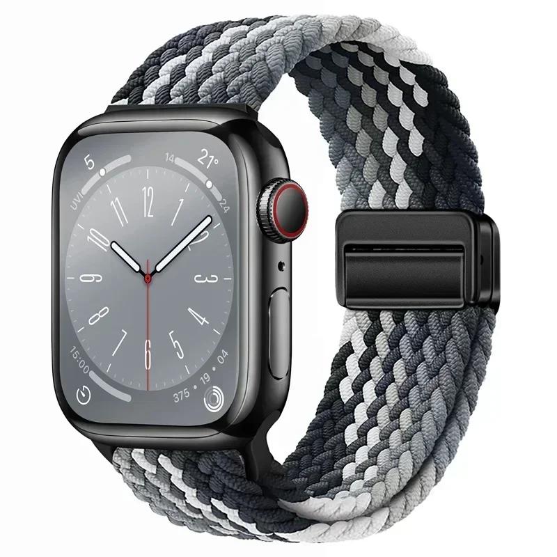Плетеный нейлоновый ремешок-петля для Apple Watch Ultra2 49мм 9 8 7 45 41мм Металлический магнитный браслет-ремешок для 6 5 4 3 SE 44 40мм