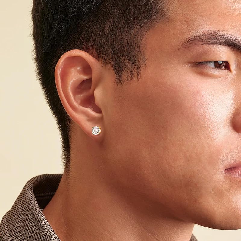 Серьги KRKC с муассанитом Мужские серьги/Женские серьги с 3 когтями, одна серьга из серебра 925 пробы Совместимо с аллергией на металлы Ювелирные изделия с бриллиантами и муассанитом