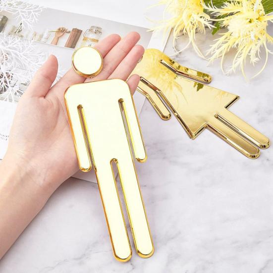 2Pcs Acrylic Bathroom Mirror Sign Adhesive Restroom Door Toilet 3D Sign Business Restaurant Office Hotel Washroom Wall Identification Signage
