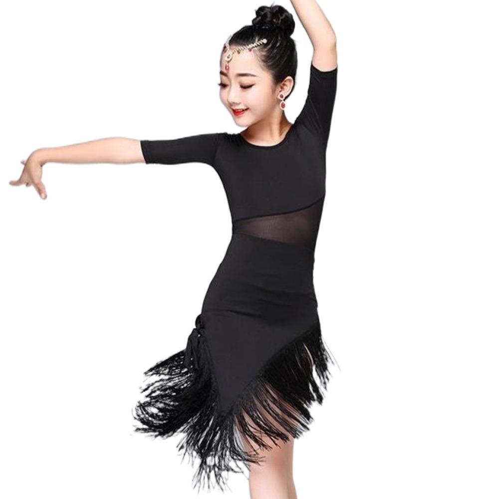 Cha Cha Kids Latin Dance Dress Black Red Samba Stage Outfits Performance Clothes  Child Girls