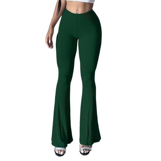Women Flared Pants Elastic High Waist Solid Color Long Pants