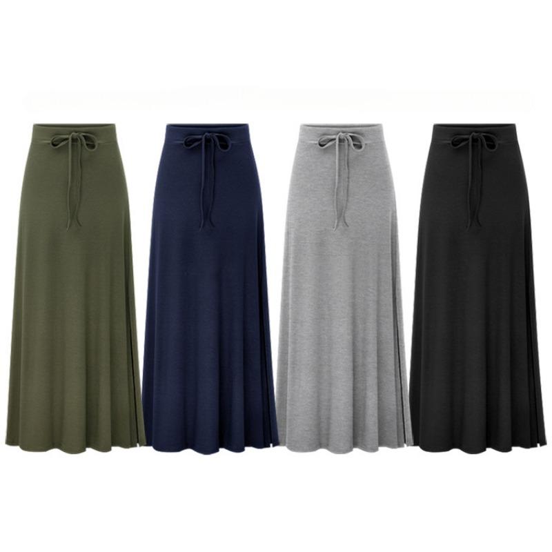 Женская однотонная узкая юбка с разрезом по бокам, длинные юбки в стиле бохо, повседневная юбка длиной ниже колена с высокой эластичной резинкой на талии, модная макси-юбка для пригородных поездов
