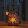 Halloween Witch Lamp Handcrafted Gothic Small Stained Glass Witch Figurine with Warm Light Desktop Standing Night Light for Home Shelf Mantel Decor