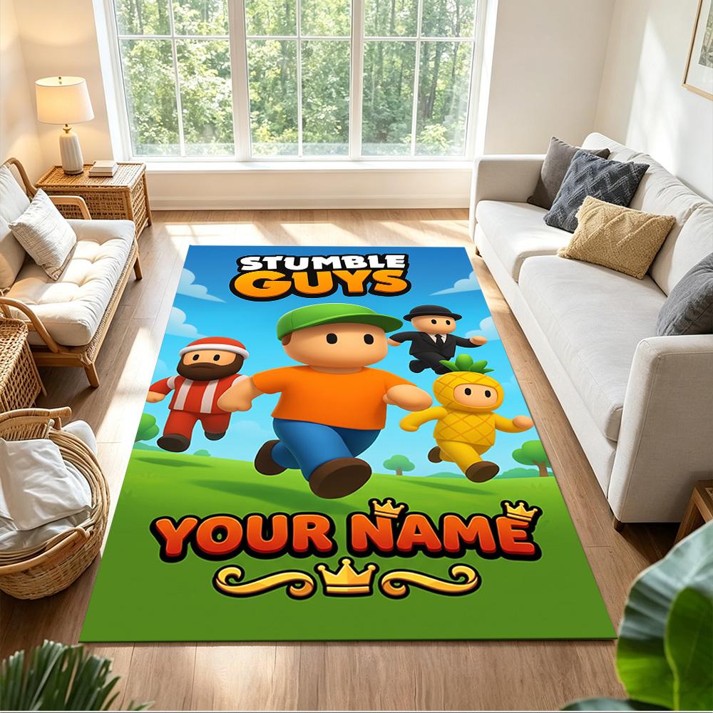 Коврик для пола Stumble Guys с персонализированным именем, офисный коврик, дизайн для уличного прихожей, студенческого общежития, гостиной, противоскользящий ковер, украшение офисов