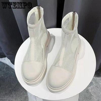 Летние ботинки из натуральной кожи. Дышащие женские сандалии. Тонкие сетчатые сапоги. Мягкая подошва средней длины. Классные французские полые ботинки. Одинарные ботинки.