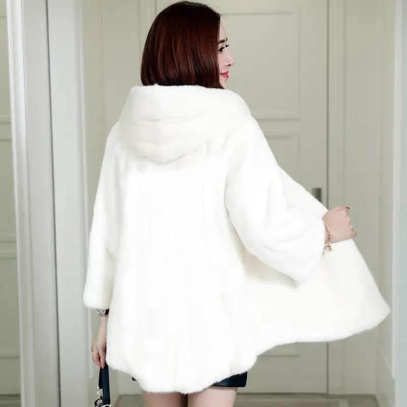 Faux Mink Coat Women's Mid-length Autumn and Winter Thick Plus Size Hooded Fur Coat Women Are Thin