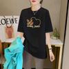 Short Sleeve Women's Medium and Long Hip Cover T-Shirt Summer Crew Neck Black Cotton T-Shirt Loose Large Top