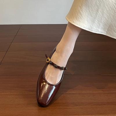 Мода 2025 Новые туфли Мэри Джейн из натуральной кожи на плоской подошве для женщин, квадратный носок, металлическая отделка, плоский каблук, женские туфли для повседневной ходьбы