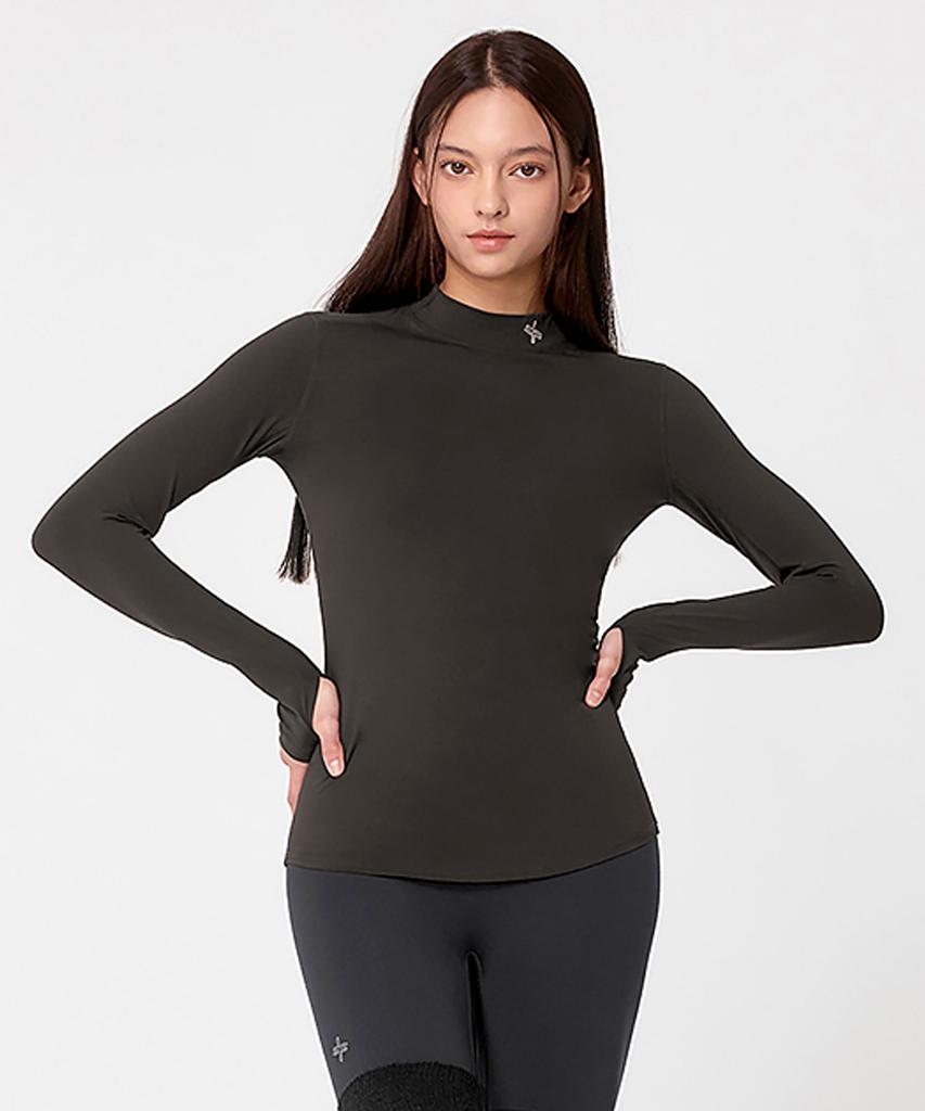 XEXYMIX Mock Neck Fingerhole Basic T-Shirt Choco Bread Xt4367G