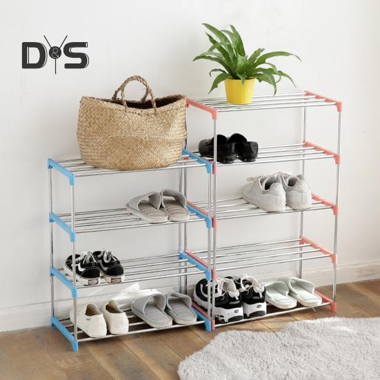 HOW-E 3/4 Layers Shoe Rack Assembled Easy Installation Stainless Steel Household Slipper Storage Shelf