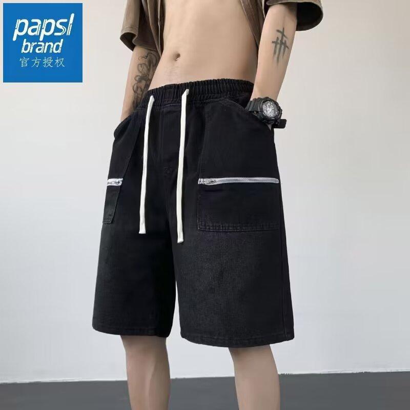 Mens Denim Shorts Vintage Washed Loose Fit Casual Cargo