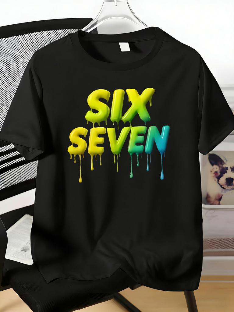 Unisexs Tee Gradient Dripping Six Seven Letter Art Print Cotton Short Sleeve Male Casual Streetwear Outdoor Daily Basic Fashion Top