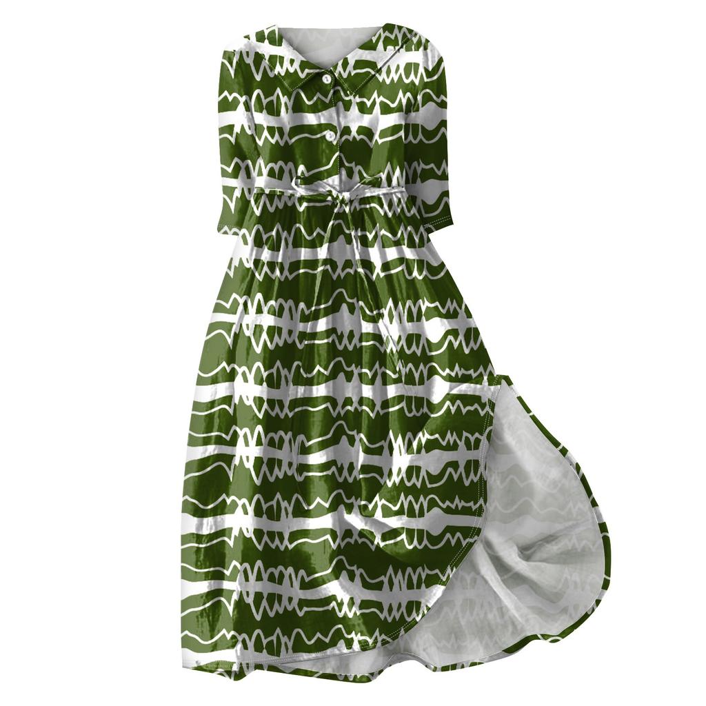 Женское модное платье с откидным воротником и рукавами 3/4 с принтом