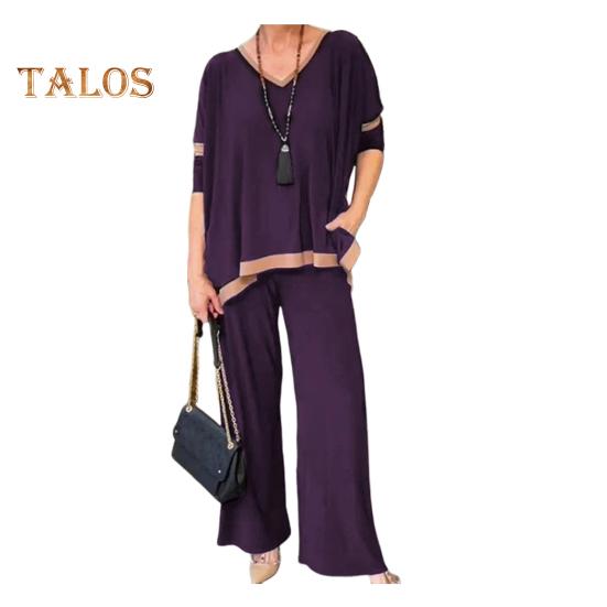 Женский комплект из 2 предметов: топ и брюки, V-образный вырез, рукава три четверти, толстовка с эластичной резинкой на талии, широкие спортивные штаны, спортивный костюм, осенний повседневный спортивный костюм