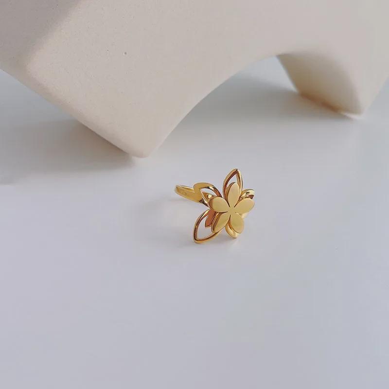 Элегантное корейское кольцо из титановой стали с лепестками: 18-каратное золото, модные ювелирные изделия высочайшего класса.