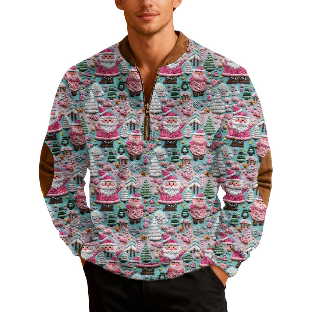Мужские рождественские толстовки на молнии, рождественские пуловеры с воротником-стойкой