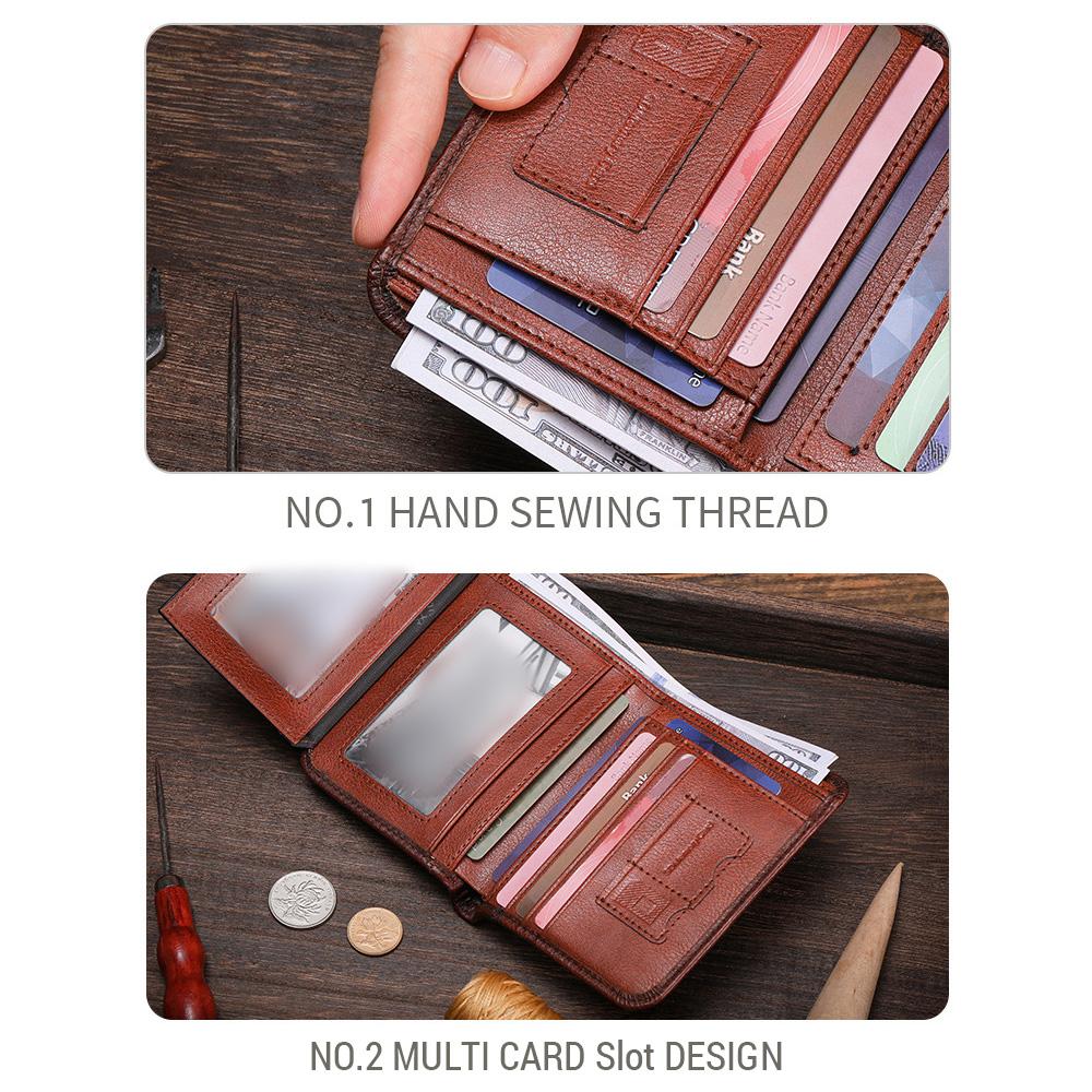 Мужской кошелек из натуральной кожи большой емкости, двойной складной кошелек с RFID-блокировкой, винтажный держатель для кредитных карт