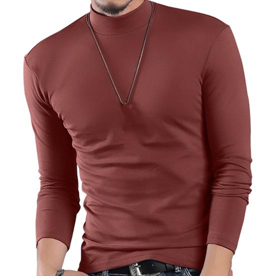 Spring Autumn Men Fitness Top Slim Fit Half-high Collar Stretchy Long Sleeves Solid