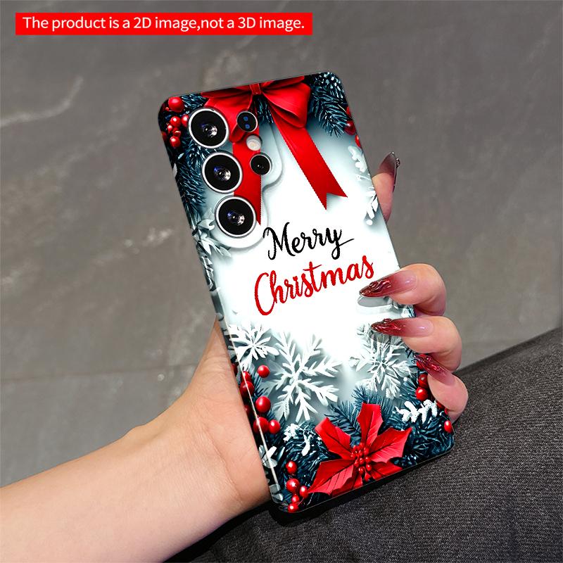 2DFlat Samsung phone case Merry Christmas Wreath with Red Bow and Poinsettia Applicable to Galaxy S22 S23 S24 S25ULTRA S26 A12 A13 A14 A15 A16