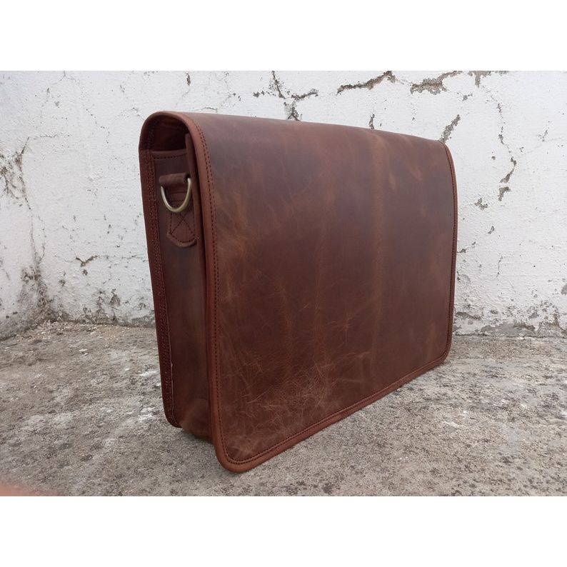 Leather Messenger Bag Men Laptop Bag Women Crossbody Leather Shoulder Bag Brown Computer Collage Bag