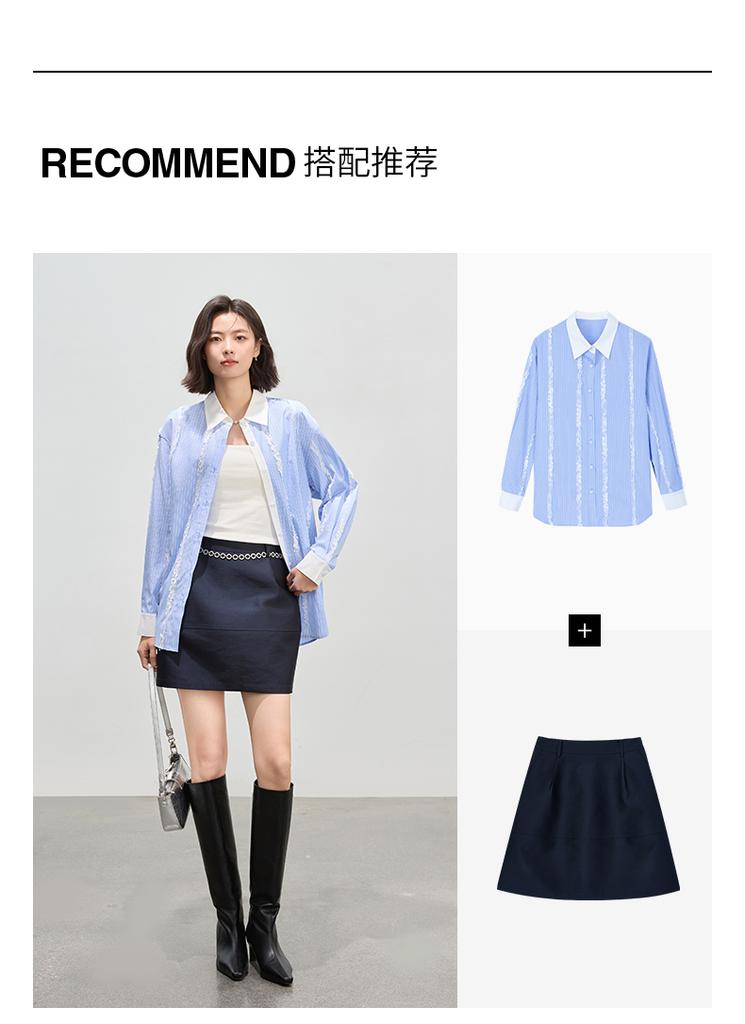 French style unique lace patchwork striped shirt